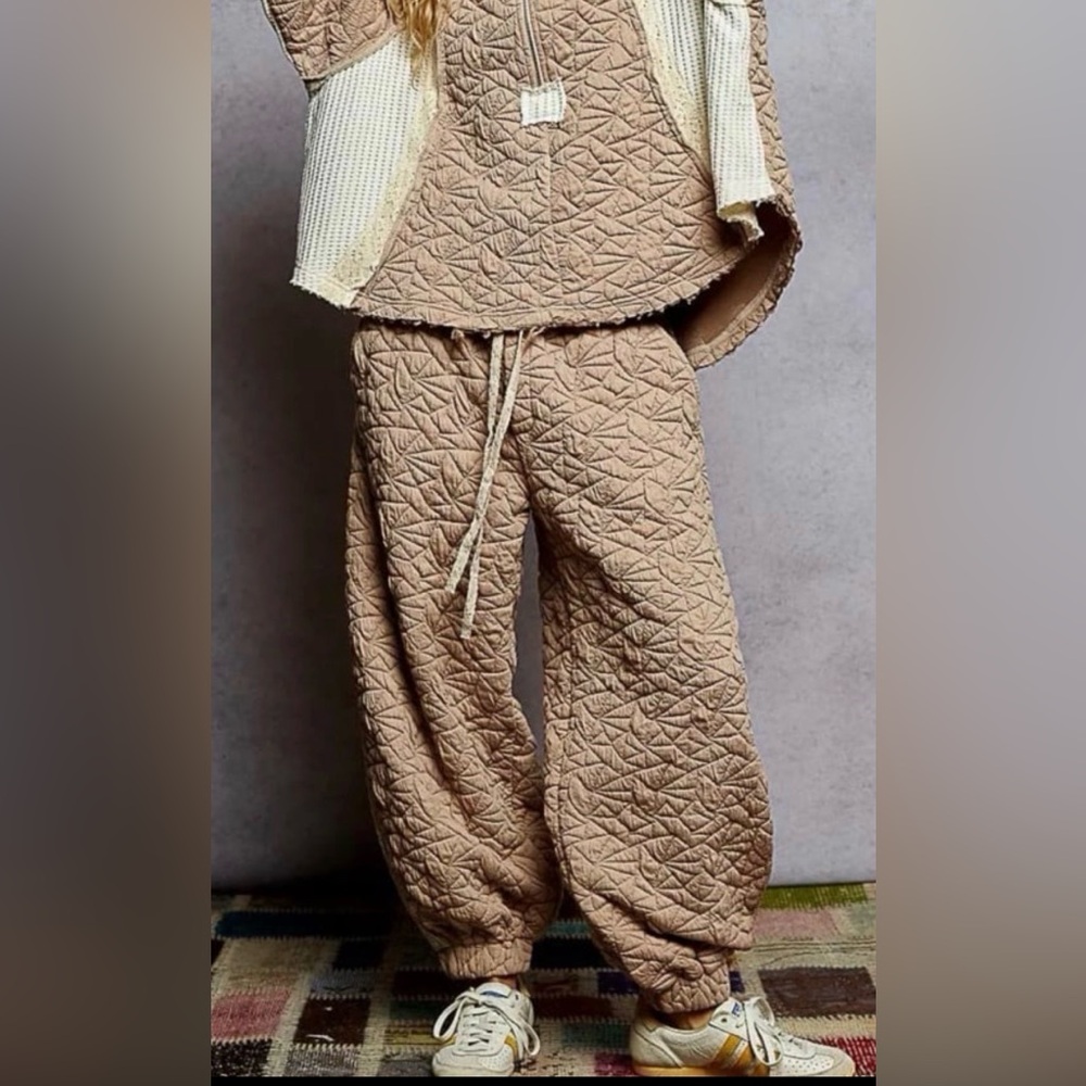 POL Tan Quilted Joggers SMALL